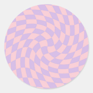 Retro Pastel Blue Pink Warped Karos überprüft Runder Aufkleber