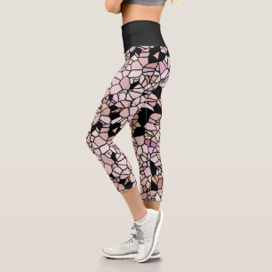 Retro Pastel Blush Pink Violet Mosaik Art Muster Capri Leggings