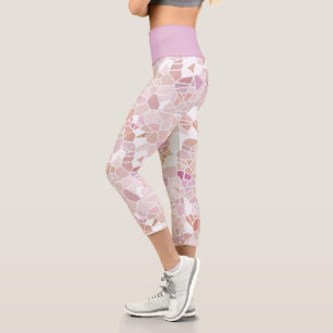 Retro Pastel Blush Pink Violet Mosaik Art Muster Capri Leggings