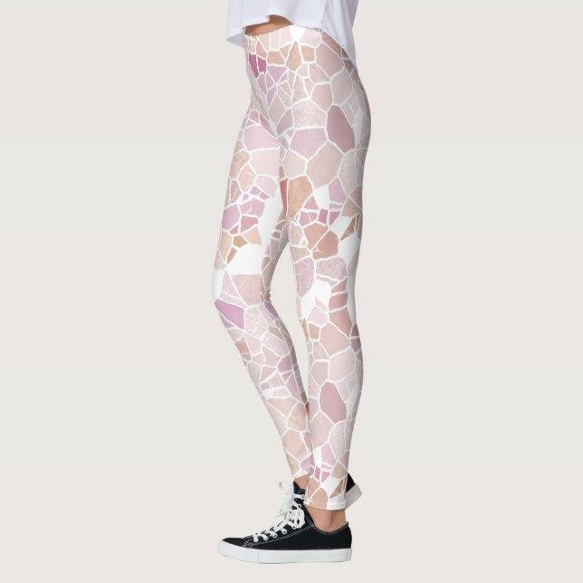 Retro Pastel Blush Pink Violet Mosaik Art Muster Leggings (Links)