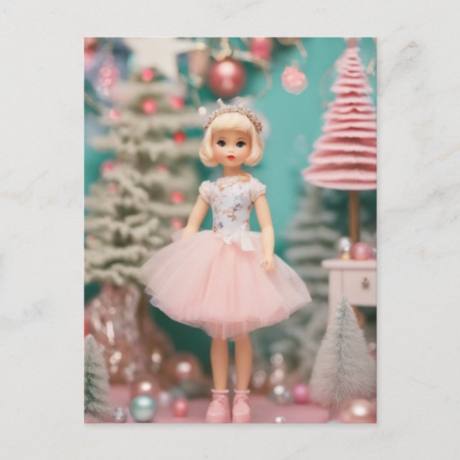 Retro Pastel Christmas Doll Postkarte (Vorderseite)