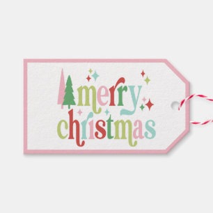 Retro Pastel Christmas Frohe Weihnachten Geschenkanhänger