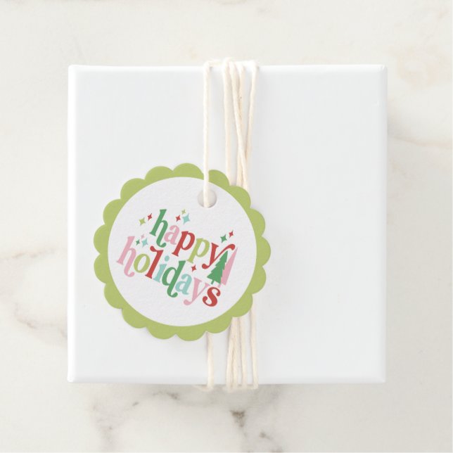 Retro Pastel Christmas | Happy Holidays Geschenkanhänger (Beispiel)