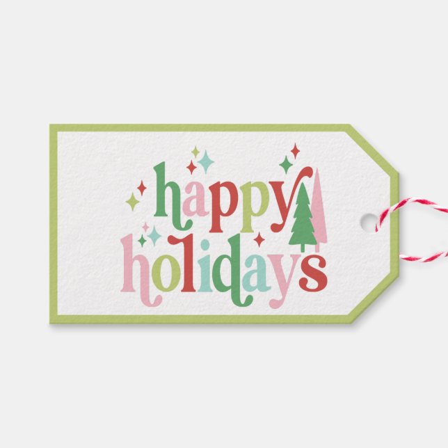 Retro Pastel Christmas | Happy Holidays Geschenkanhänger (Vorderseite (Horizontal))