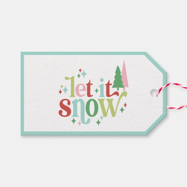 Retro Pastel Christmas | Lass es schneien Geschenkanhänger (Vorderseite (Horizontal))