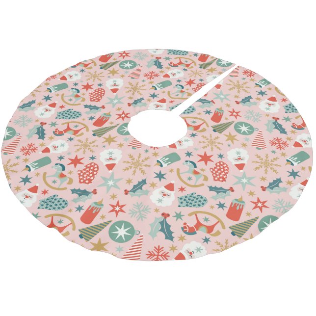 Retro Pastel Christmas Polyester Weihnachtsbaumdecke (Schrägansicht)
