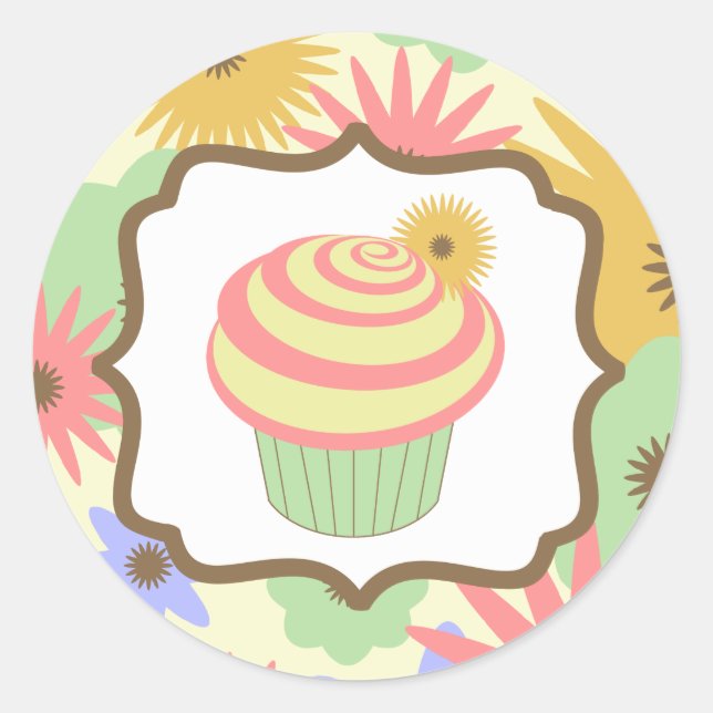 Retro Pastel Cupcake Geburtstagsticker Runder Aufkleber (Vorderseite)