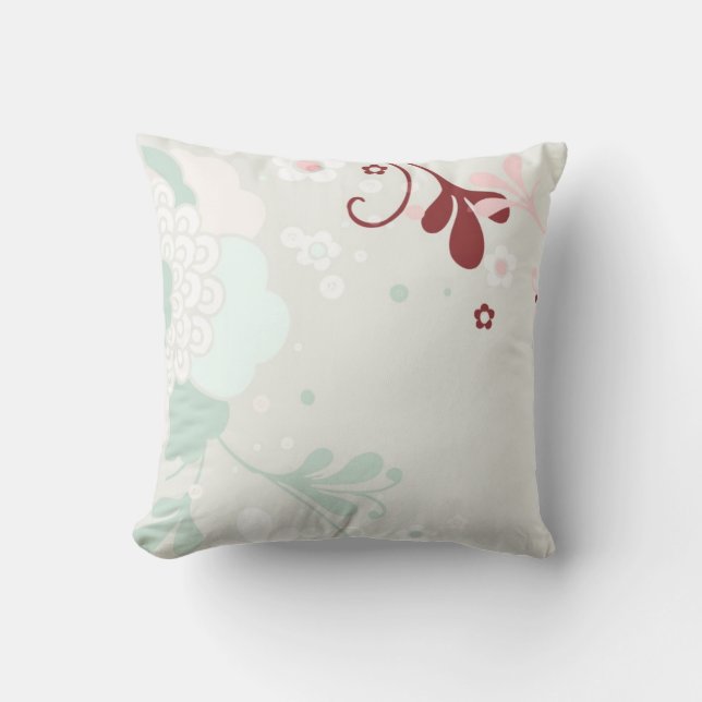 Retro Pastel Floral Design Grün und braun Kissen (Vorderseite)