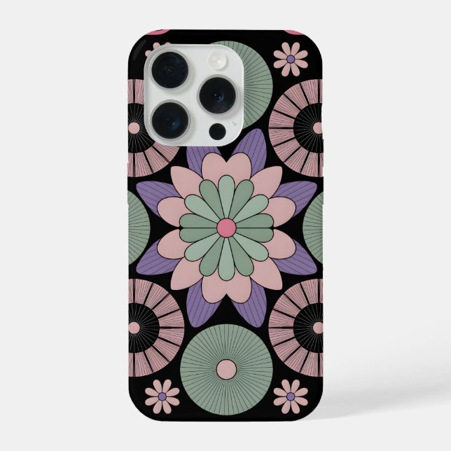Retro Pastel Floral Mandala Symmetry iPhone 15 Pro Hülle (Rückseite)