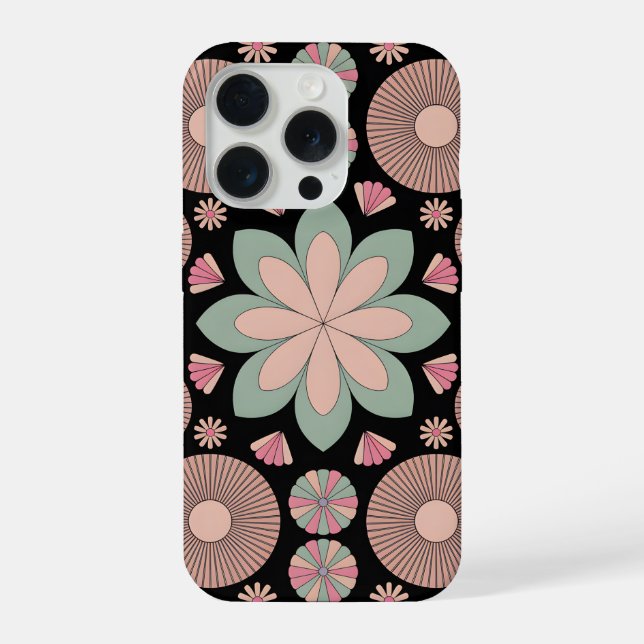 Retro Pastel Floral Mandala Symmetry iPhone 15 Pro Hülle (Rückseite)