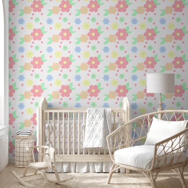 Retro Pastel florale Schale und Hängematte Tapete (Kinder)