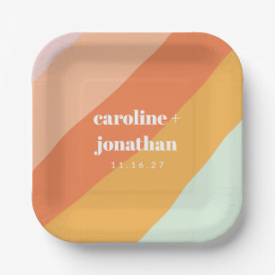 Retro Pastel Geometric Art Custom Wedding Niedlich Pappteller