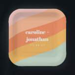 Retro Pastel Geometric Custom Wedding Mint Peach Pappteller<br><div class="desc">Retro Pastel Geometric Art Custom Wedding Niedlich Paper Teller in Mint and Peach</div>