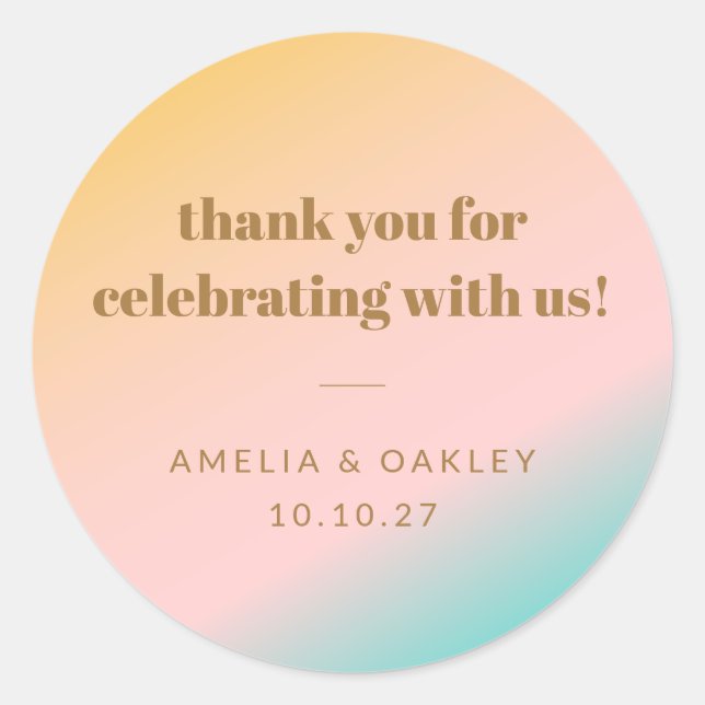 Retro Pastel Gradient Einzigartige Hochzeit dank i Runder Aufkleber (Vorderseite)