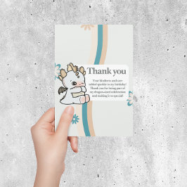 Retro Pastel Gray Blue Niedlich Baby Dragon Dankeskarte