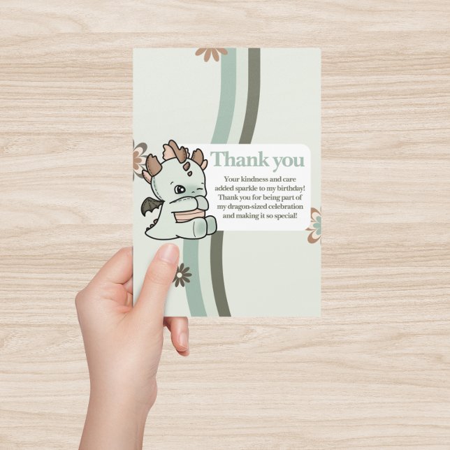 Retro Pastel Green Brown Niedlich Baby Dragon Dankeskarte (Von Creator hochgeladen)