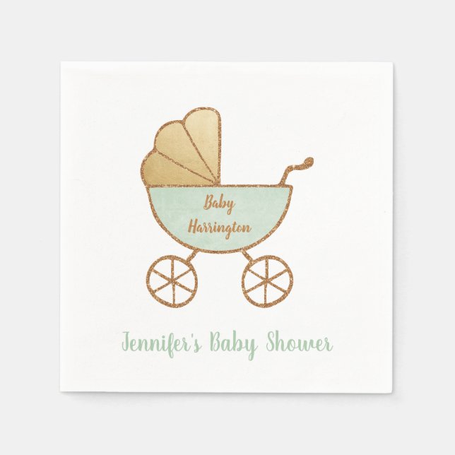 Retro Pastel Mint Green Carriage Baby Dusche Serviette (Vorderseite)