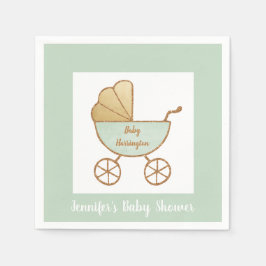 Retro Pastel Mint Green White Carriage Baby Dusche Serviette