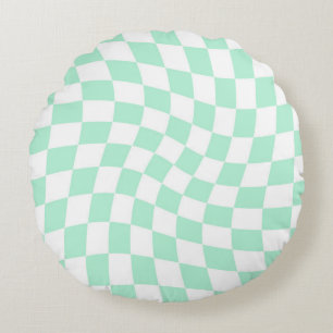 Retro Pastel Minze Grüne Karos verdeckt Rundes Kissen