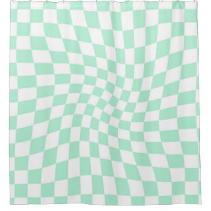 Retro Pastel Minze Grüne Karos verschraubte Karton Duschvorhang