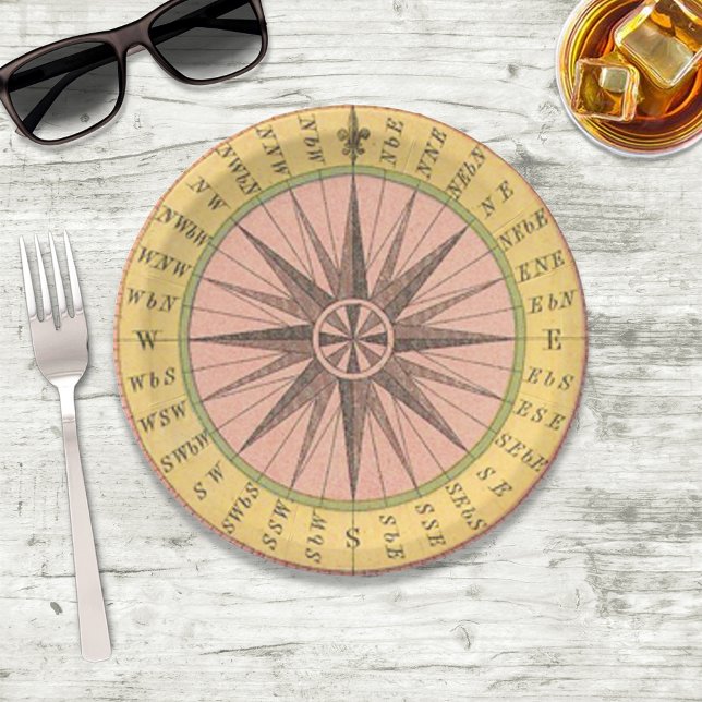 Retro Pastel Nautical Compass Pappteller (Von Creator hochgeladen)