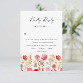 Retro Pastel Pink Boho Wild Blume Hochzeit RSVP Karte