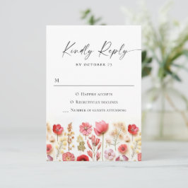 Retro Pastel Pink Boho Wild Blume Hochzeit RSVP Karte