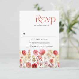 Retro Pastel Pink Boho Wild Blume Hochzeit RSVP Karte