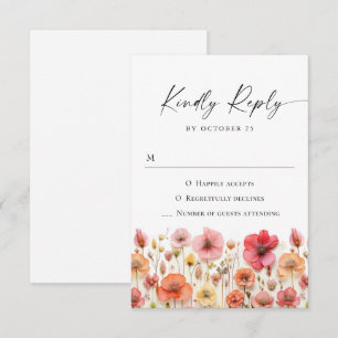 Retro Pastel Pink Boho Wild Blume Hochzeit RSVP Karte