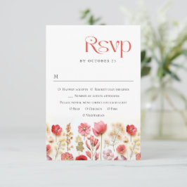 Retro Pastel Pink Boho Wild Blume Hochzeit RSVP Karte