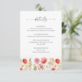 Retro Pastel Pink Boho Wildblume Hochzeit Details Begleitkarte