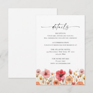 Retro Pastel Pink Boho Wildblume Hochzeit Details Begleitkarte