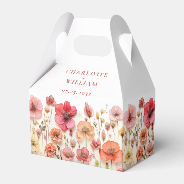 Retro Pastel Pink Boho Wildblume Wedding Geschenkschachtel (Vorderseite)