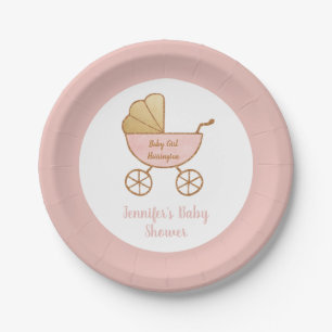 Retro Pastel Pink Carriage Baby Girl Dusche Pappteller