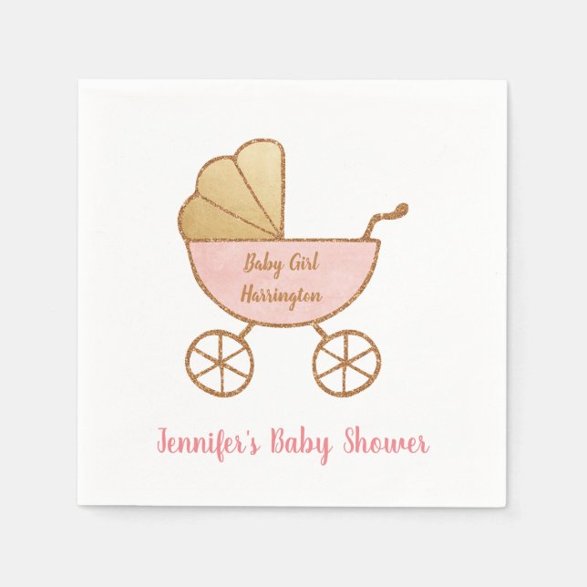 Retro Pastel Pink Carriage Baby Girl Dusche Serviette (Vorderseite)