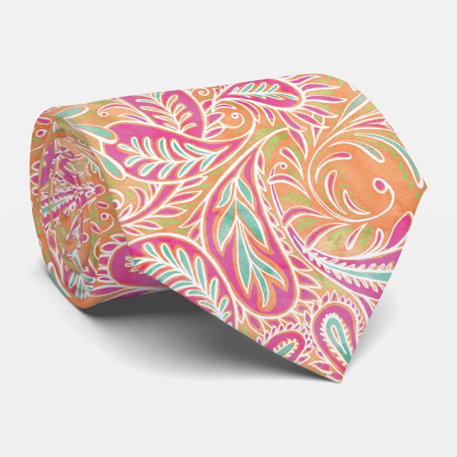 Retro Pastel Pink Paisley Pattern Krawatte (Gerollt)