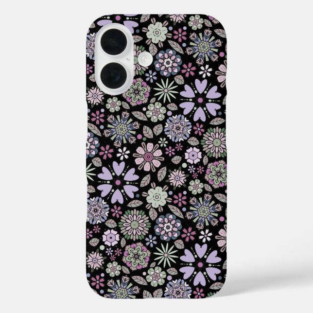 Retro Pastel Pink Purple Floral Seamless Pattern iPhone 16 Hülle (Rückseite)