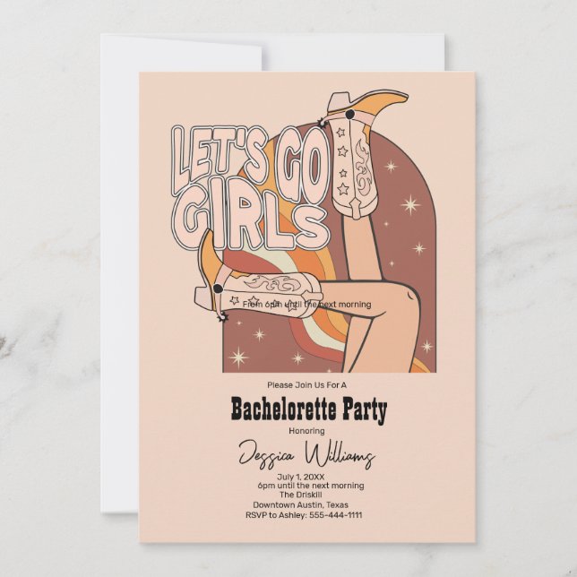Retro Pastel Pink Rodeo Junggeselinnen-Abschied Einladung (Vorderseite)