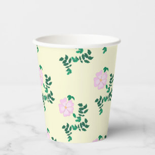 Retro Pastel Pink Wilde Rose Blume Muster Pappbecher