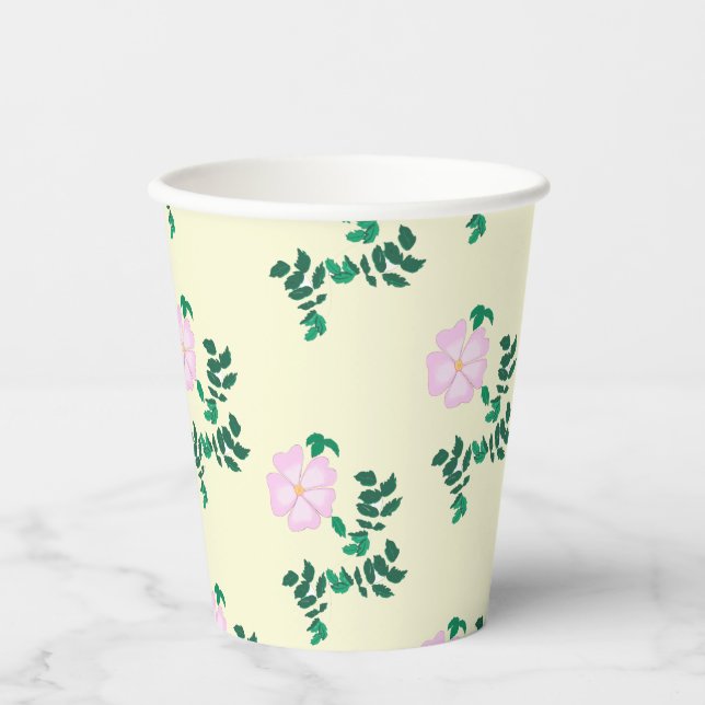 Retro Pastel Pink Wilde Rose Blume Muster Pappbecher (Vorderseite)