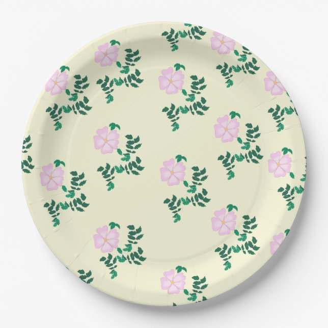 Retro Pastel Pink Wilde Rose Blume Muster Pappteller (Vorderseite)