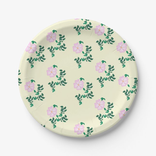 Retro Pastel Pink Wilde Rose Blume Muster Pappteller (Vorderseite)