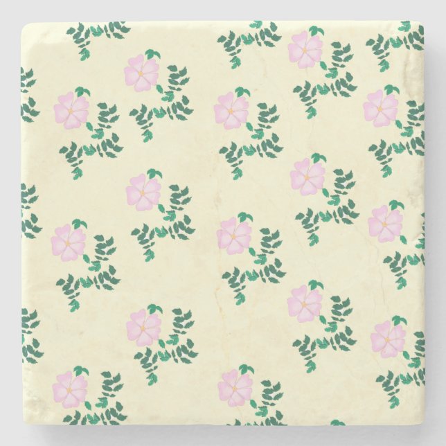Retro Pastel Pink Wilde Rose Blume Muster Steinuntersetzer (Vorderseite)