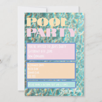 Retro Pastel Pool Party Einladung