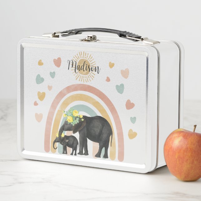 Retro Pastel Rainbow Niedliche Elefanten Metall Brotdose (Beispiel)