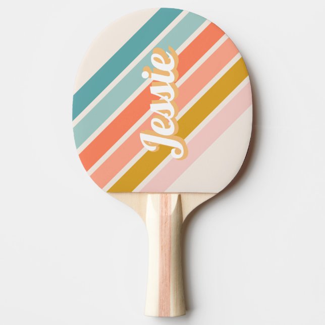 Retro Pastel Rainbow Personalisiert Name Tischtennis Schläger (Vorderseite)