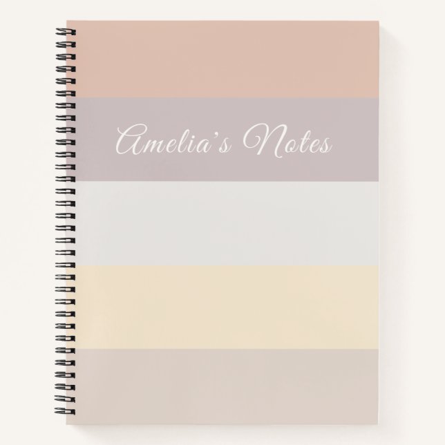 Retro Pastel Streifen Rose Rosa Grau | MIT MONOGRA Notizbuch (Vorderseite)