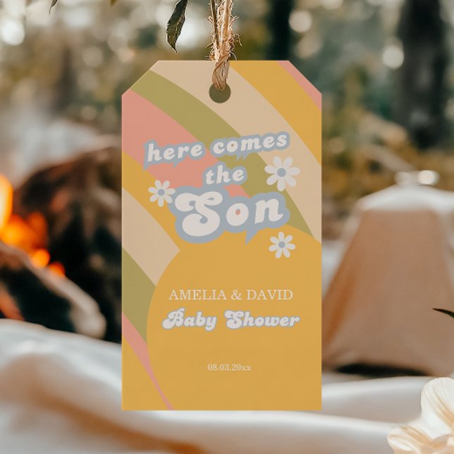 Retro Pastel Striped Groovy Son Blue Geschenkanhänger (Von Creator hochgeladen)