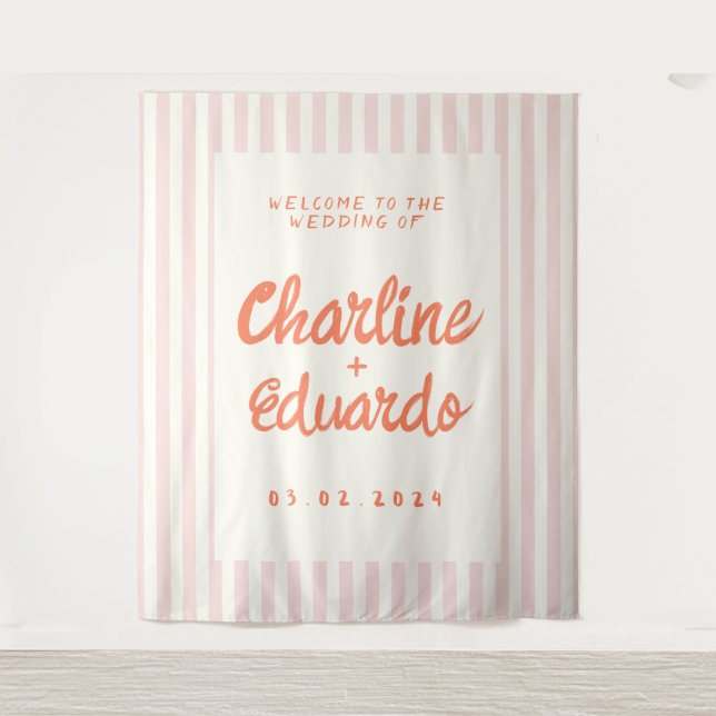 Retro Pastel Striping Wedding Wandteppich (Vorderseite)