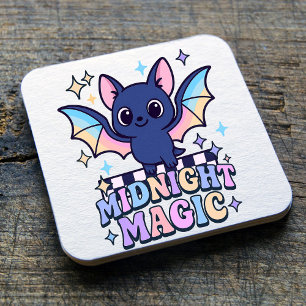 Retro Pastelcore Niedliches Halloween-Bat & Checke Rechteckiger Pappuntersetzer